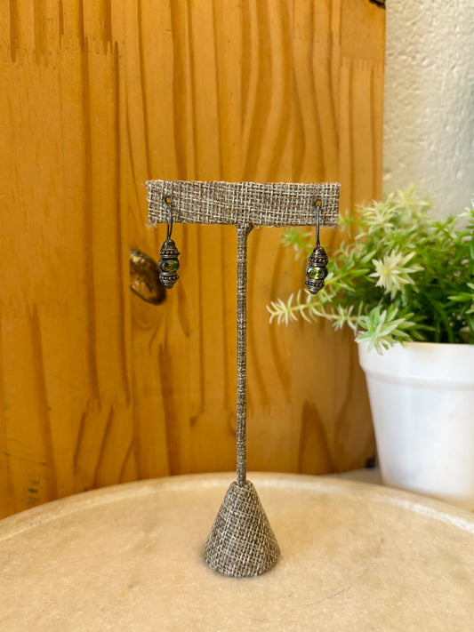 Vtg Green Jeweled Sterling Silver Earrings