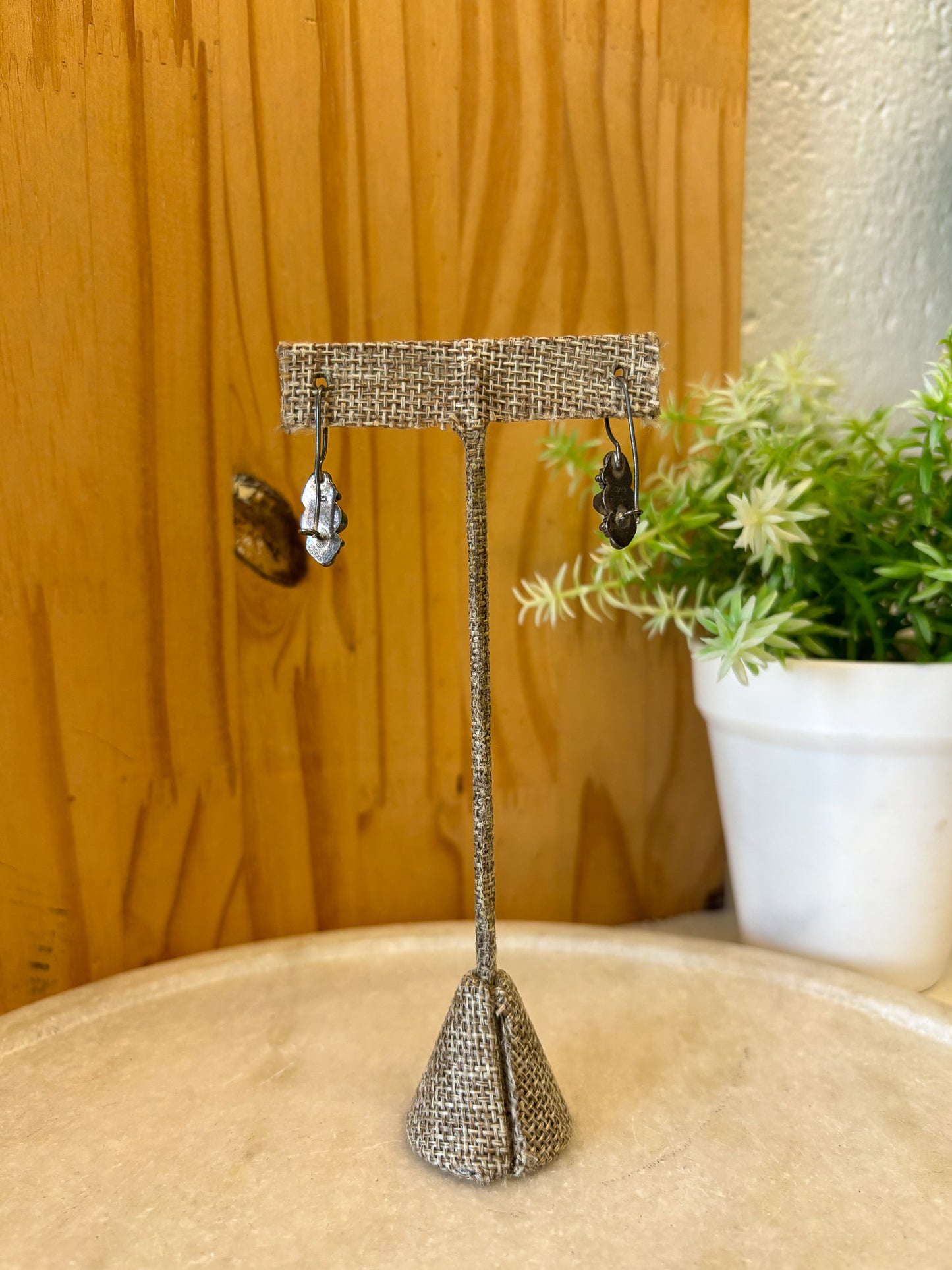 Vtg Green Jeweled Sterling Silver Earrings