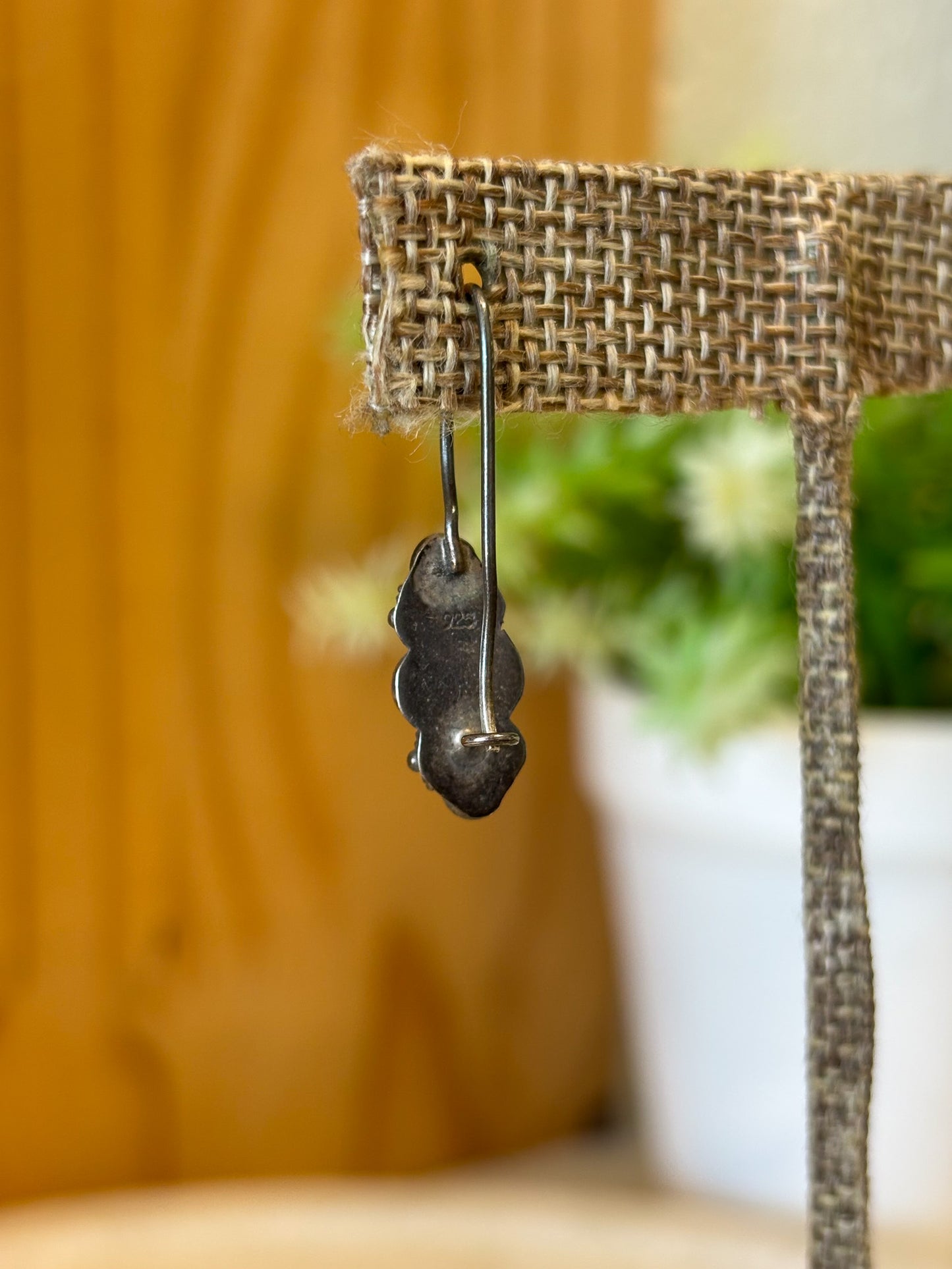 Vtg Green Jeweled Sterling Silver Earrings