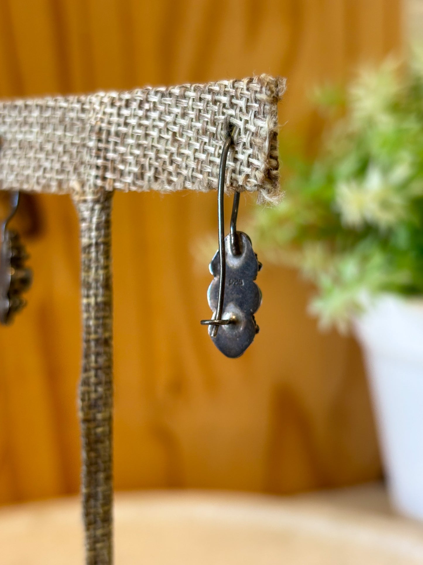 Vtg Green Jeweled Sterling Silver Earrings