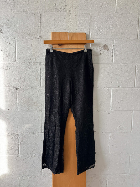 Vtg Shimmery Black Lace Pants : 8