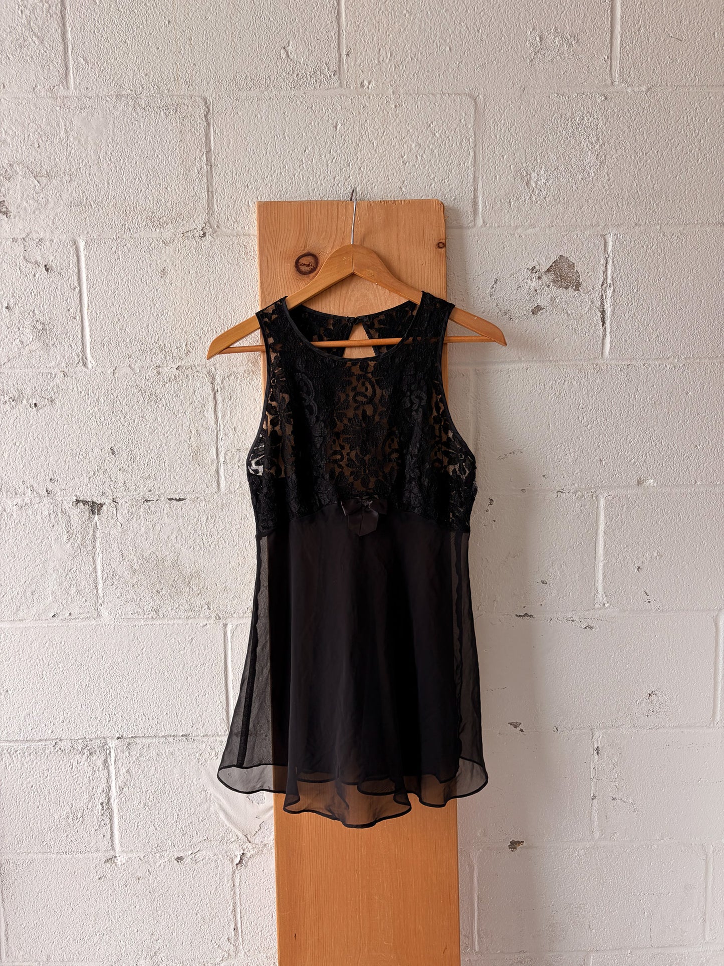 Vtg Black Lace Mini Dress / Top : M