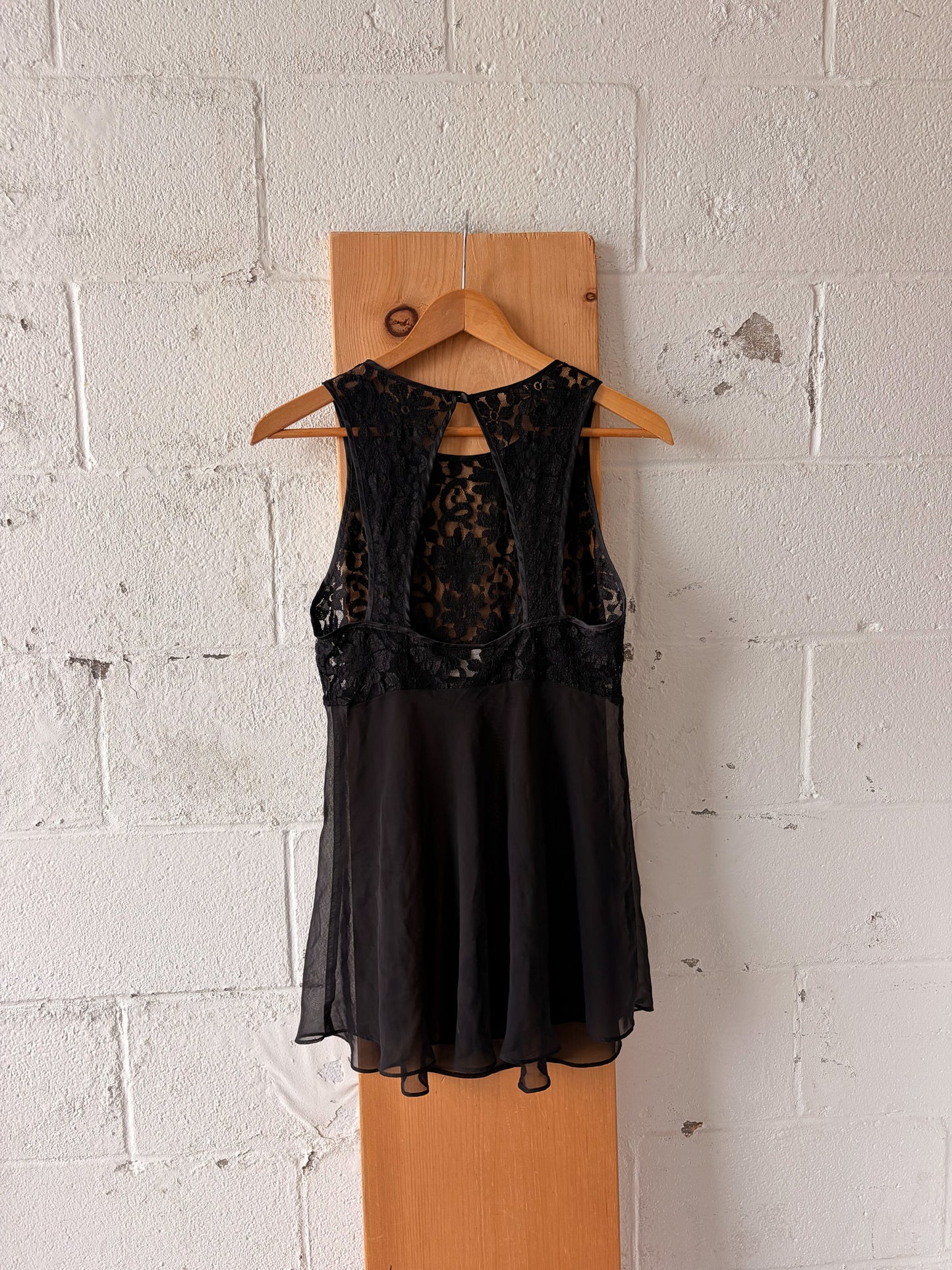 Vtg Black Lace Mini Dress / Top : M