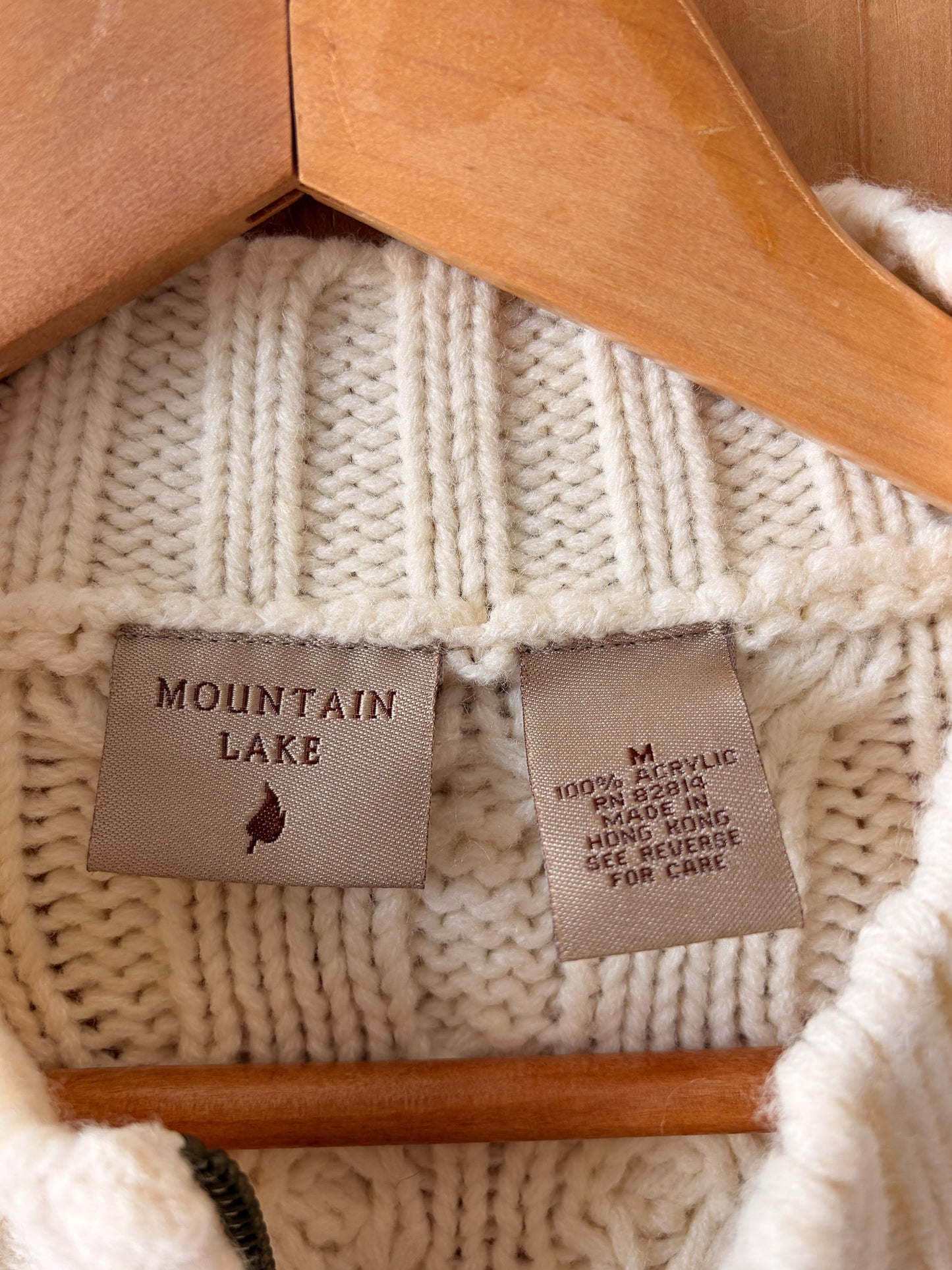 Vtg Cream Knit Zip Up Sweater : M