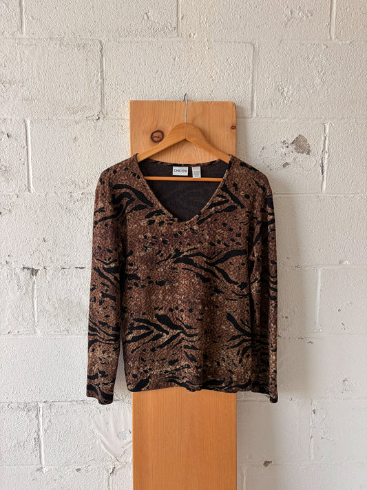 Brown Patterned Long Sleeve Top : L/XL