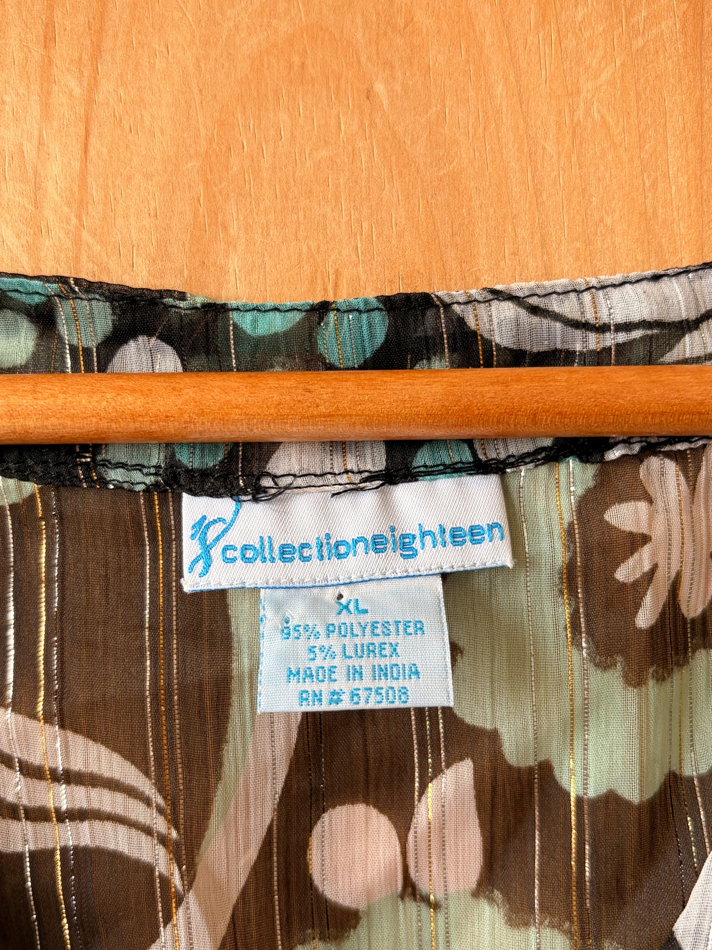 Long Brown & Blue Sheer Patterned Top : XL