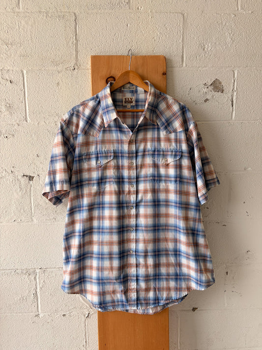 Plaid Short Sleeve Pearl Snap : 2XL