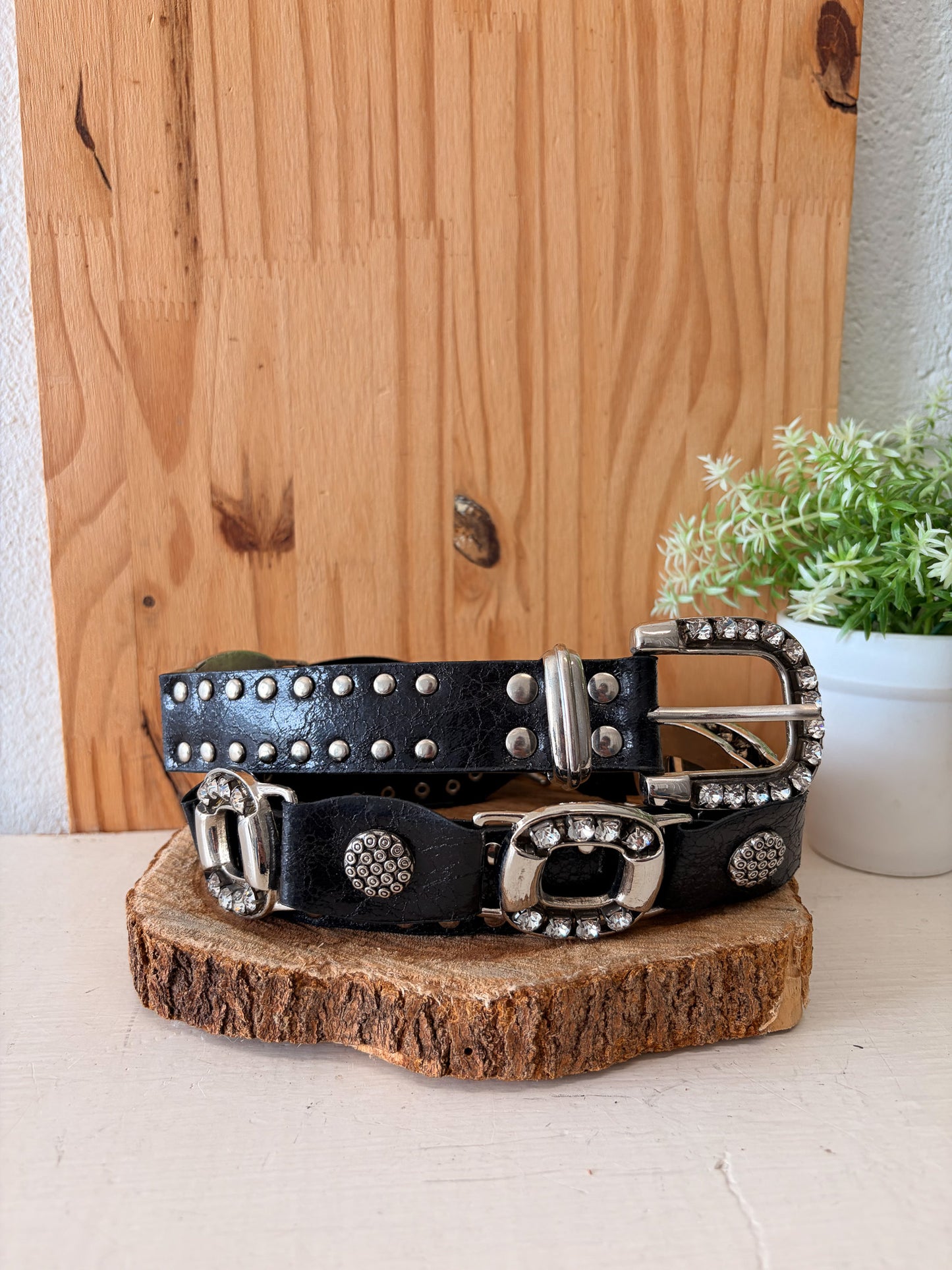 Rhinestone Studded Black Belt