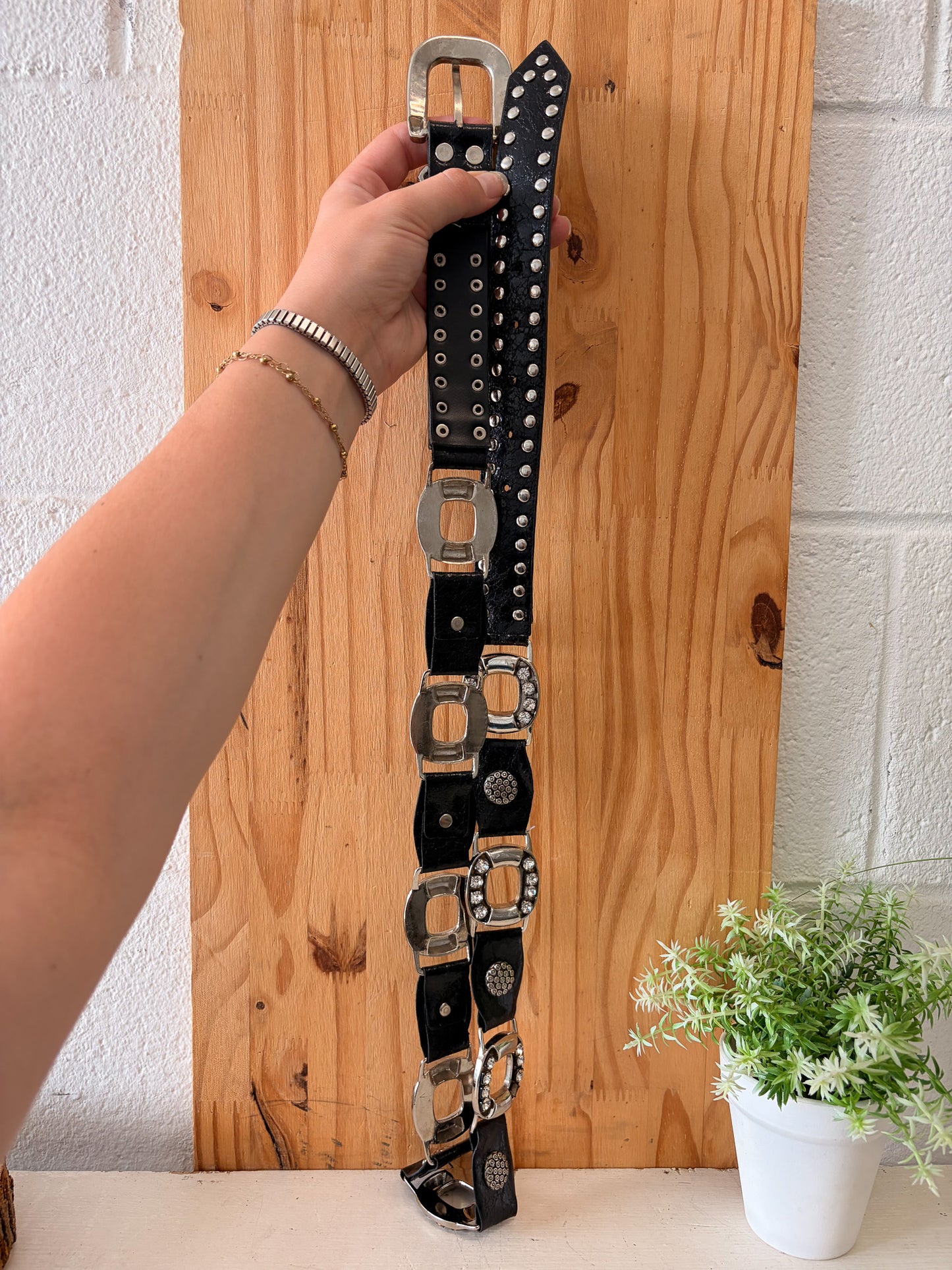 Rhinestone Studded Black Belt