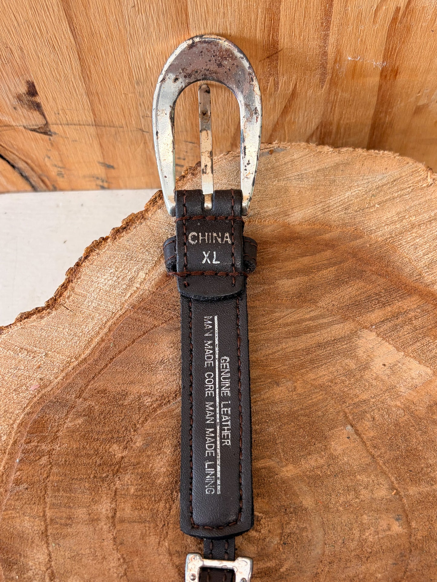 Brown & Silver Detailed Leather Belt : XL