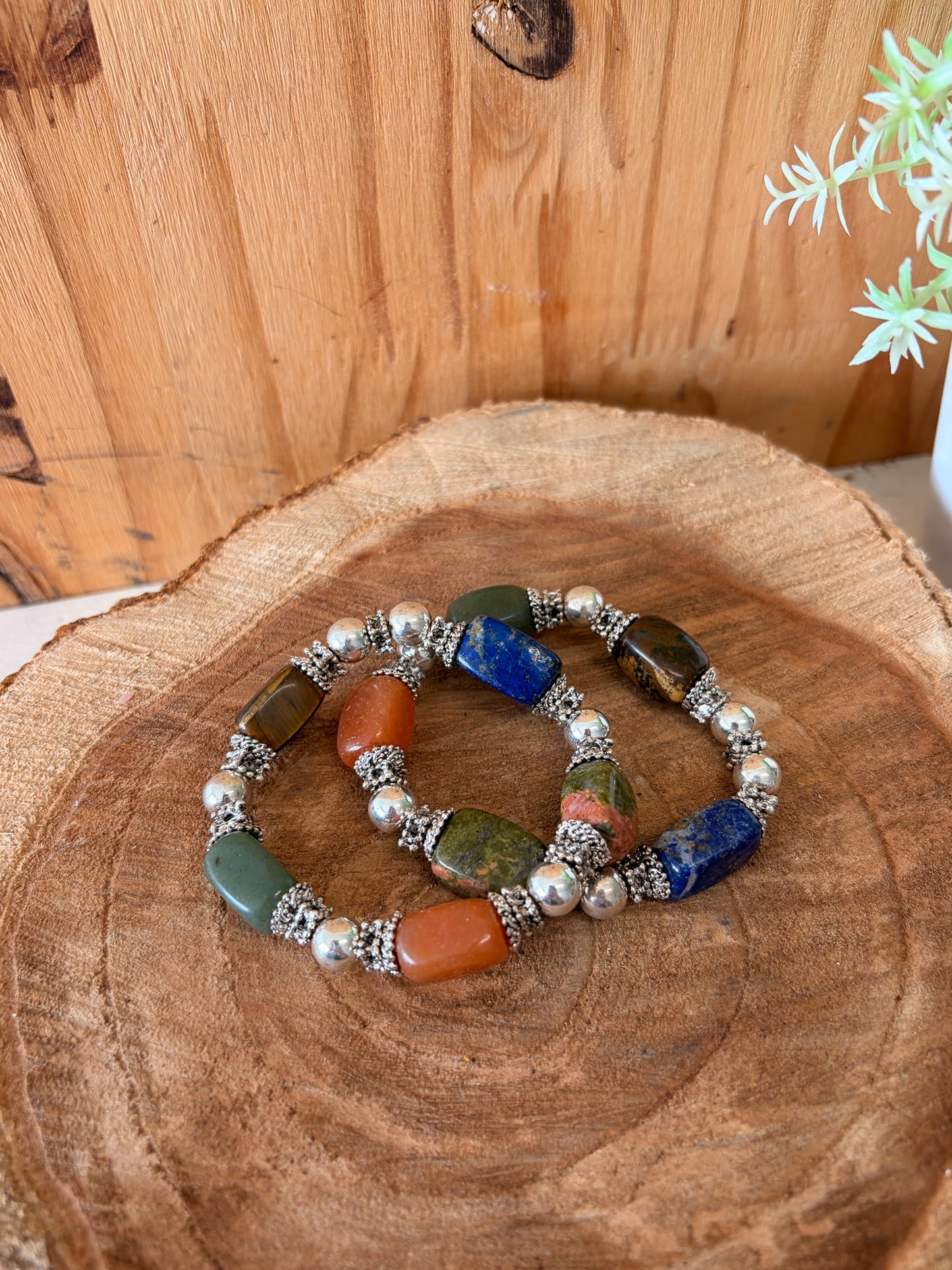Pair of Colorful Stone Beaded Bracelets