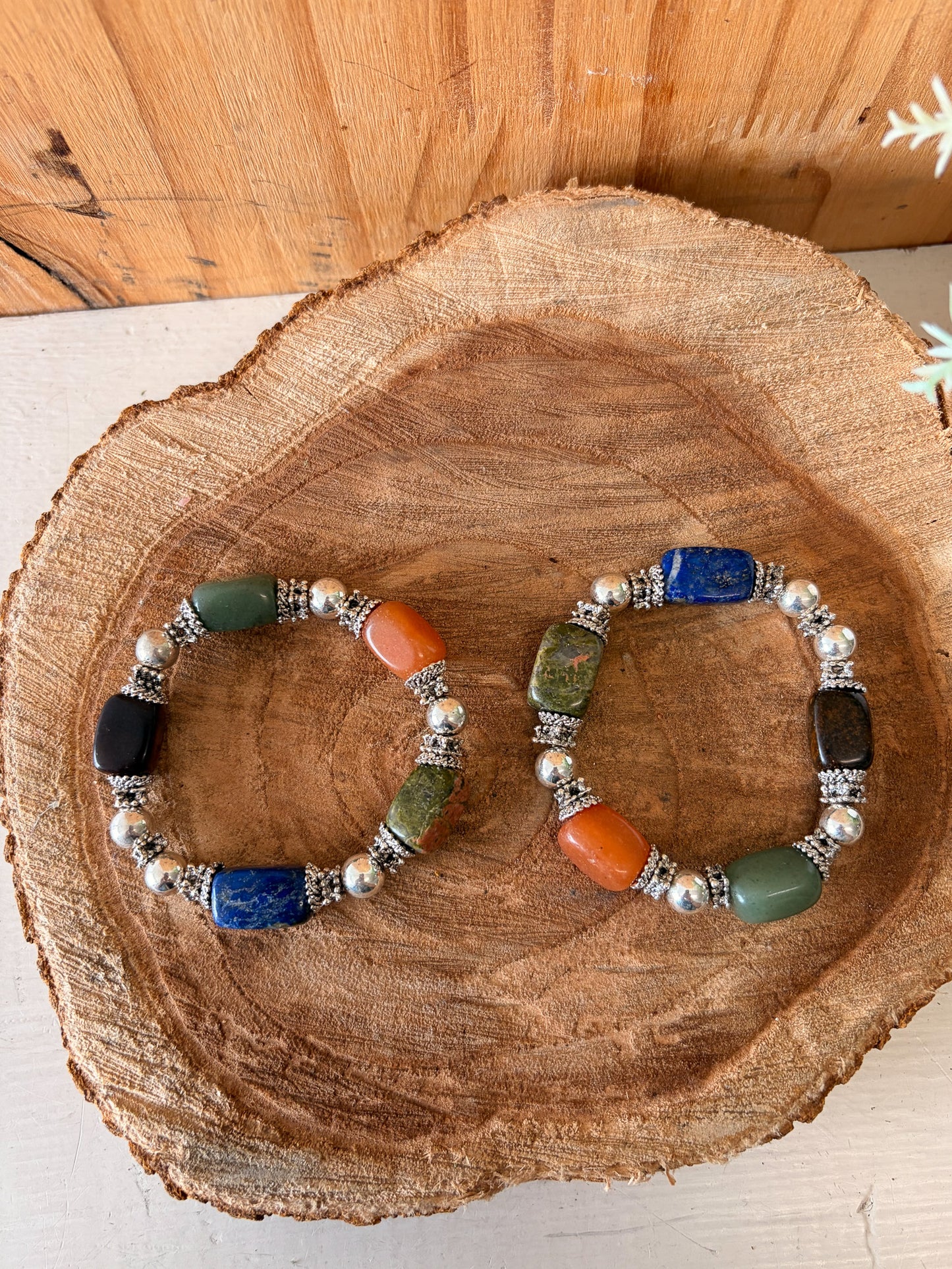 Pair of Colorful Stone Beaded Bracelets