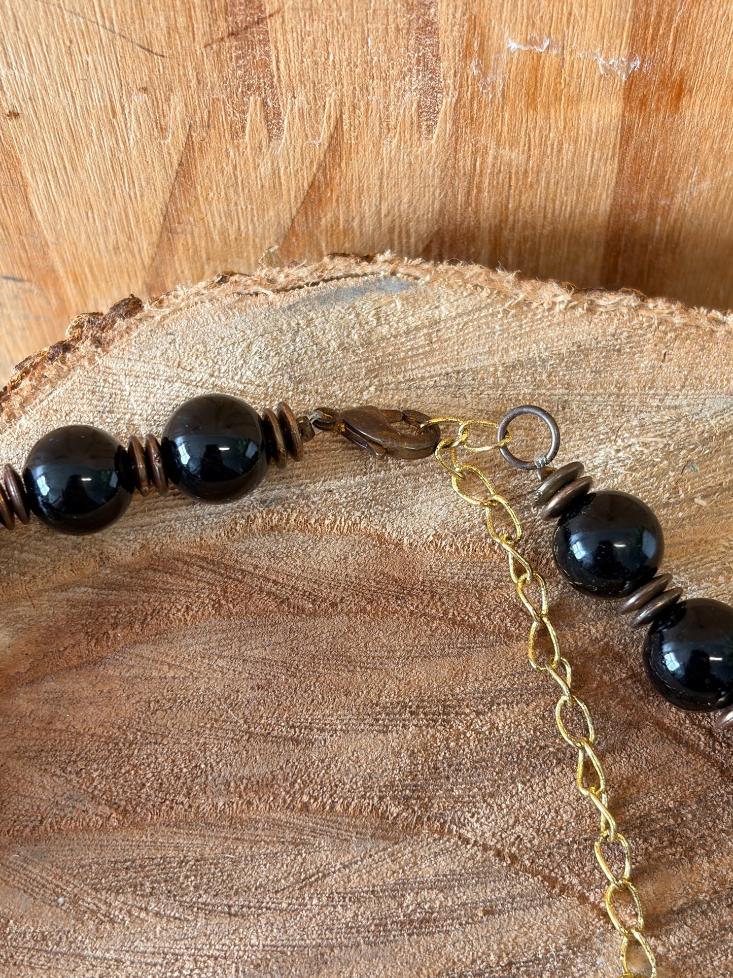 Black & Pink Floral Venetian Glass Beaded Necklace