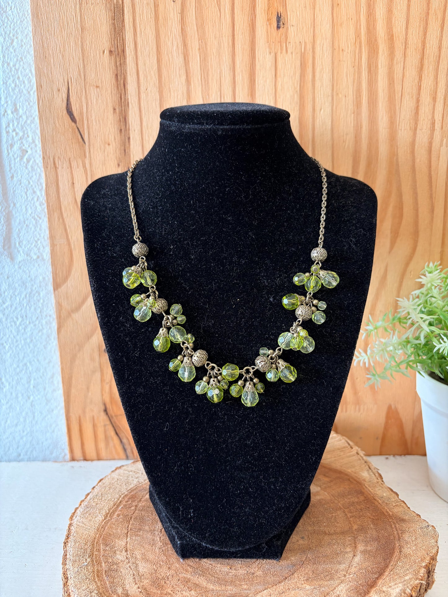 Green & Gold Tone Beaded Necklace