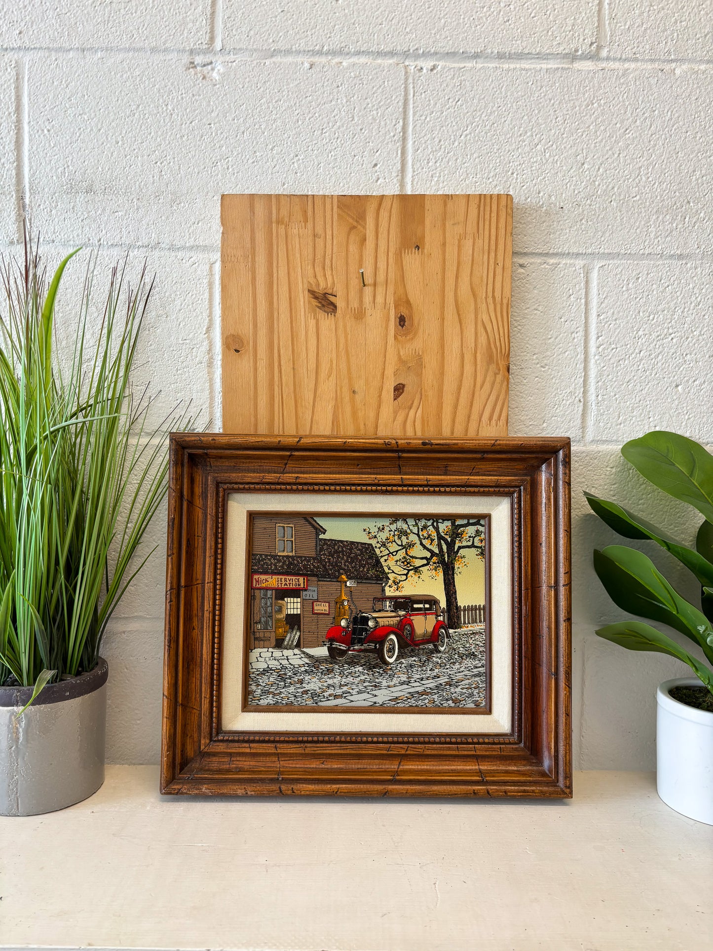 H. Hargrove Framed Service Station Painting Print (Local Pick Up Only)