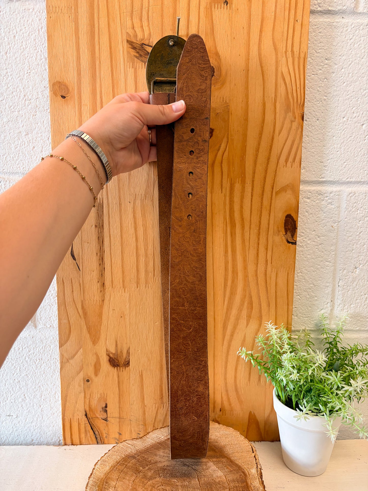 Vtg Brown Leather Belt : L