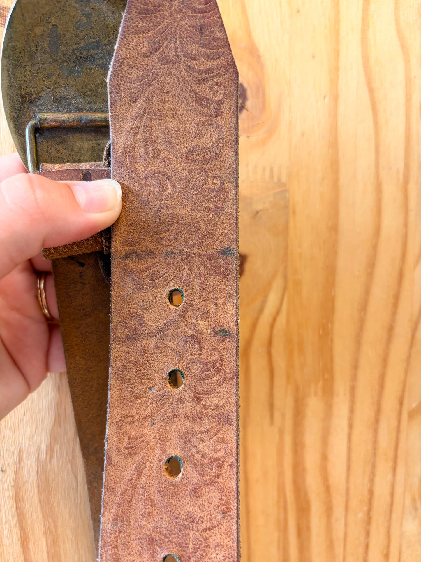 Vtg Brown Leather Belt : L