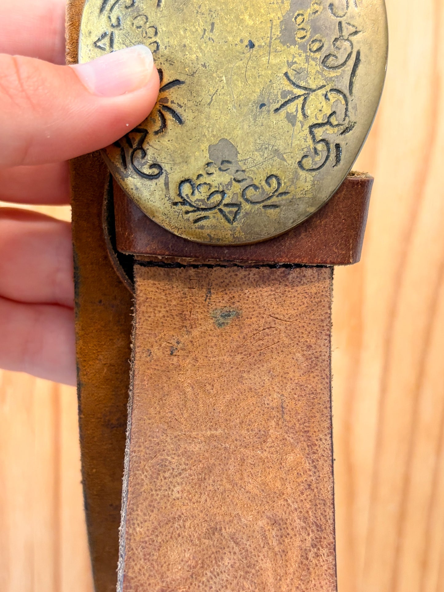 Vtg Brown Leather Belt : L