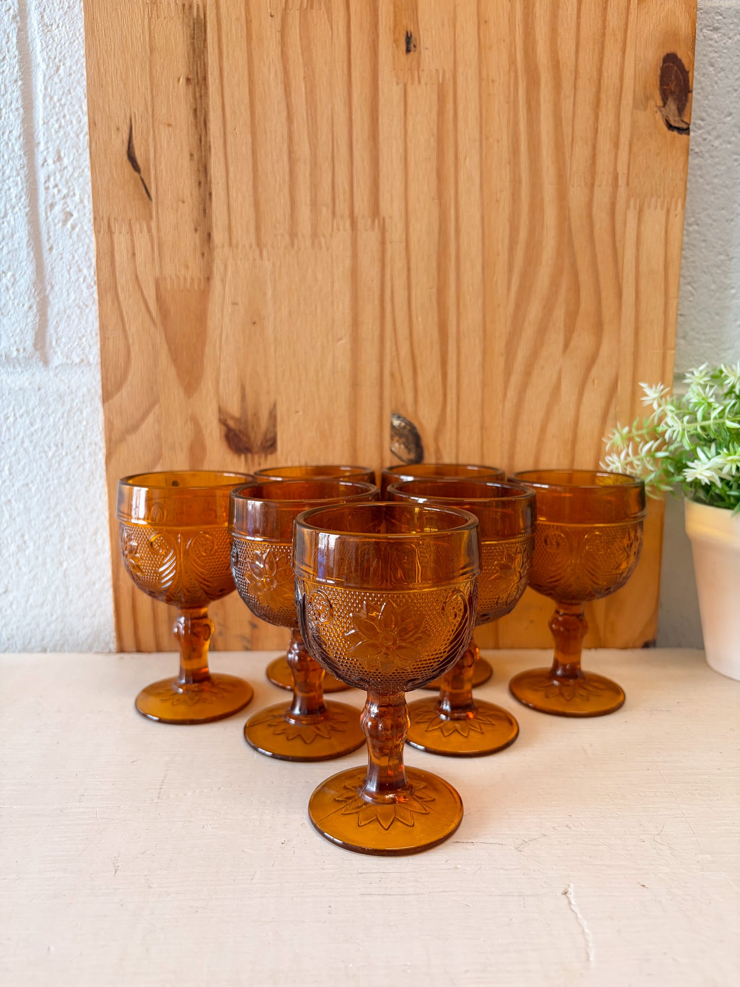 Set of 7 Mini Amber Goblet Glasses (Local Pick Up Only)