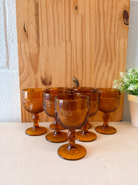 Set of 7 Mini Amber Goblet Glasses (Local Pick Up Only)