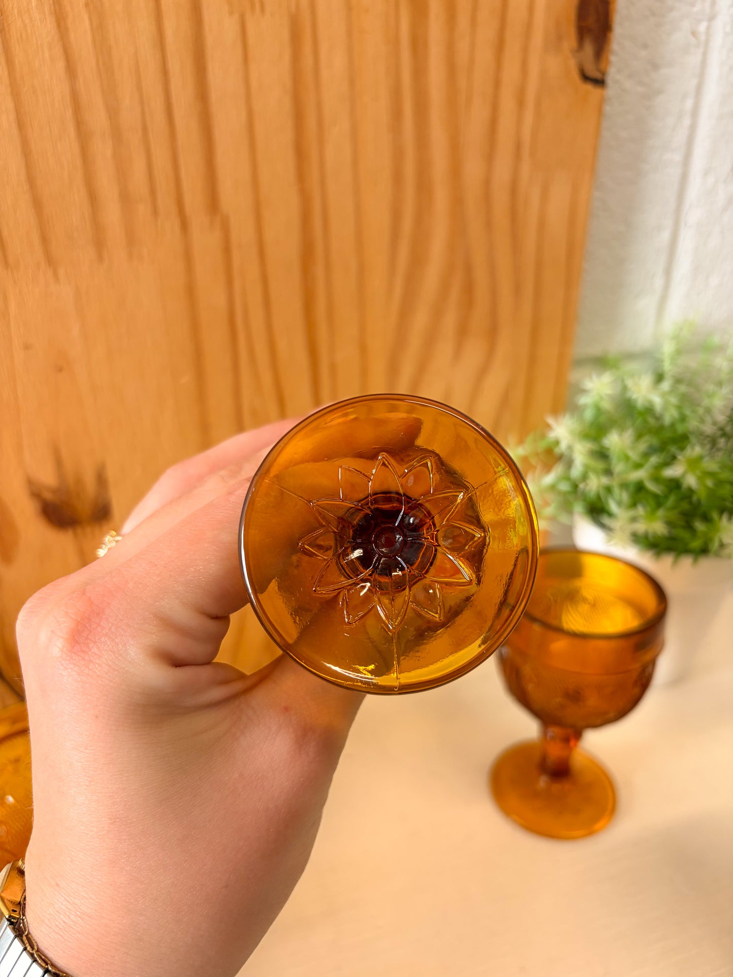 Set of 7 Mini Amber Goblet Glasses (Local Pick Up Only)