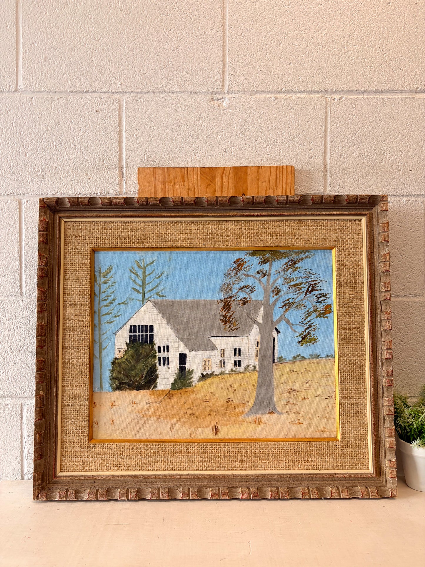 Vtg Hand Painted Framed Canvas (Local Pick Up Only)
