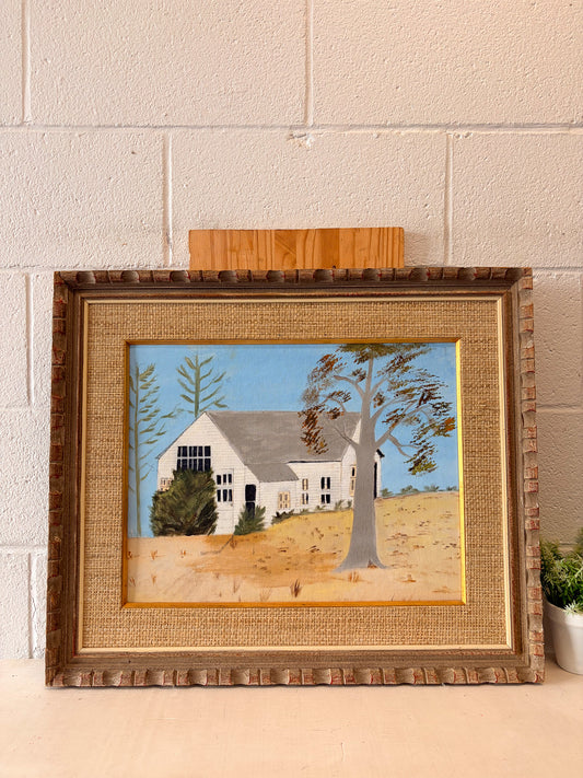 Vtg Hand Painted Framed Canvas (Local Pick Up Only)