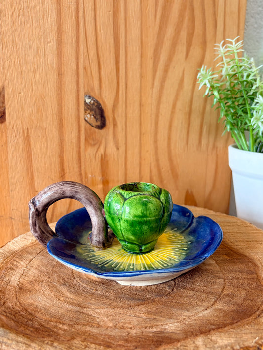 Vtg Floral Painted Candlestick Holder (Local Pick Up Only)
