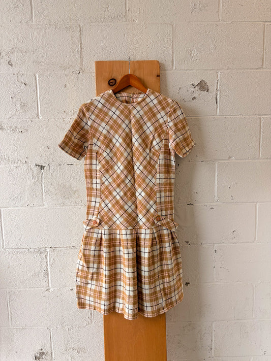 Vtg Handmade Plaid Drop Waist Dress : M