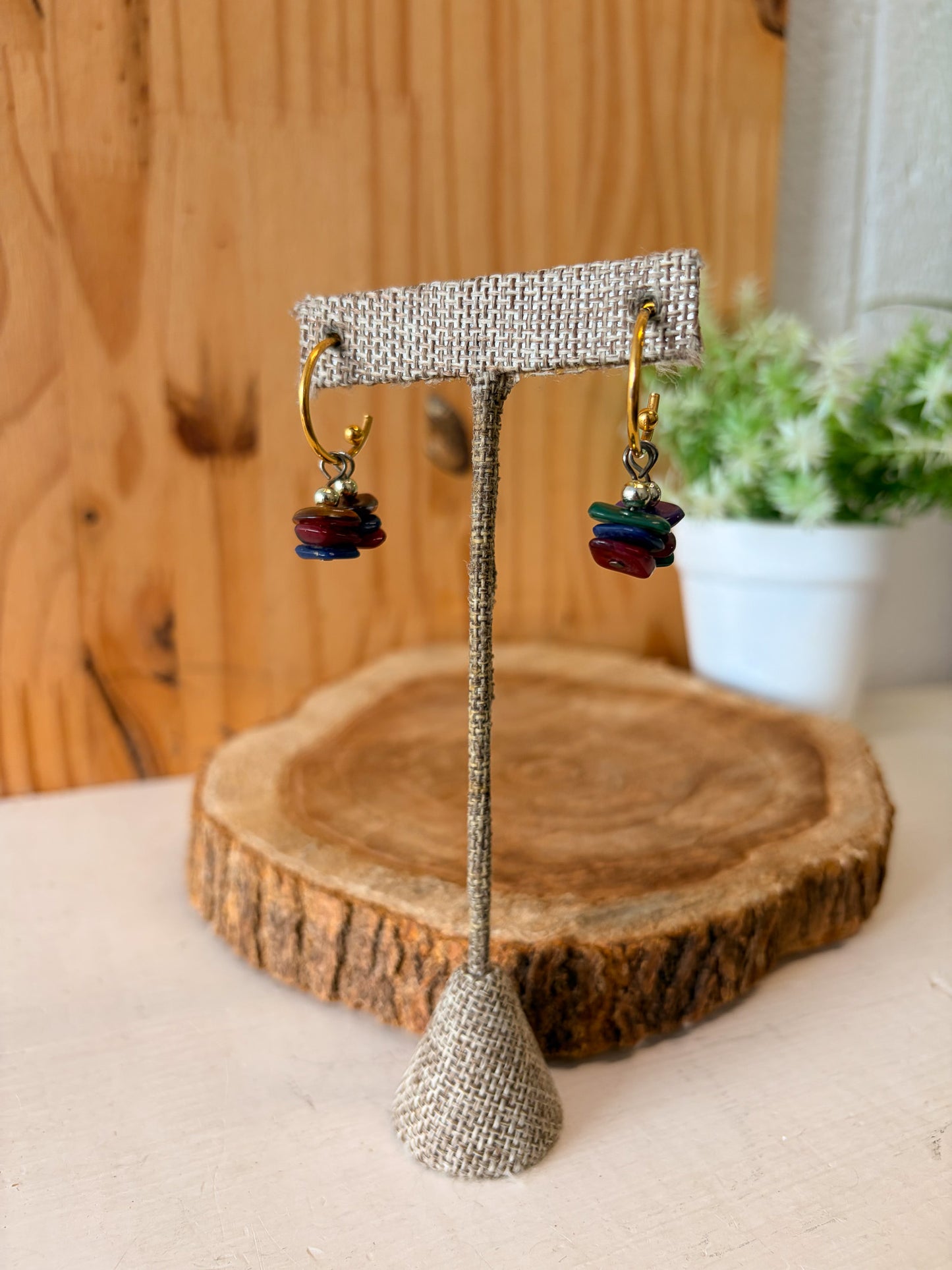 Beaded Gold Tone Hoops