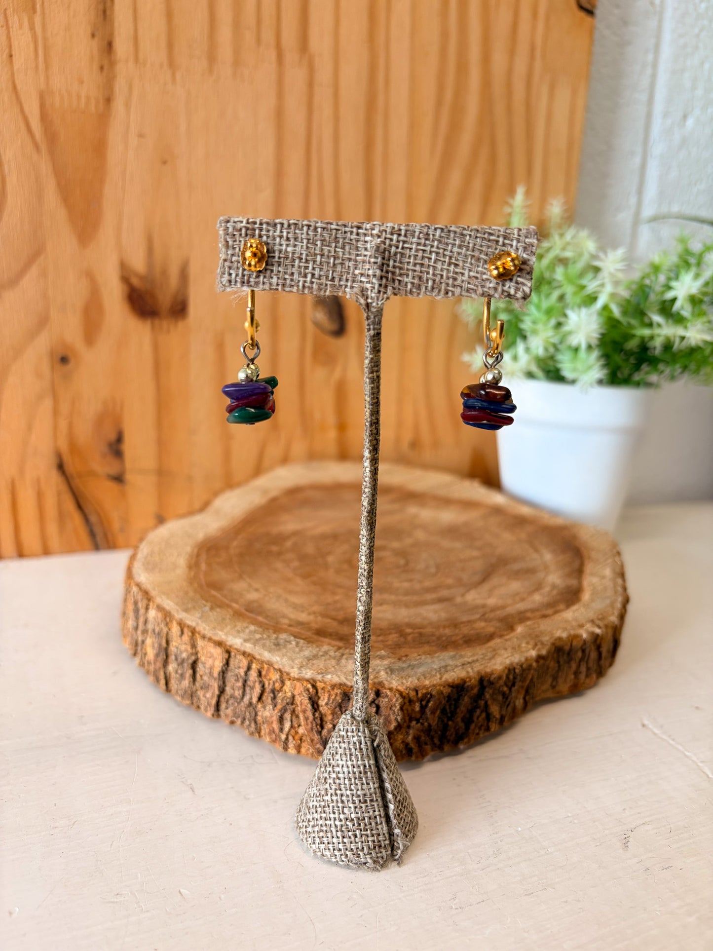 Beaded Gold Tone Hoops
