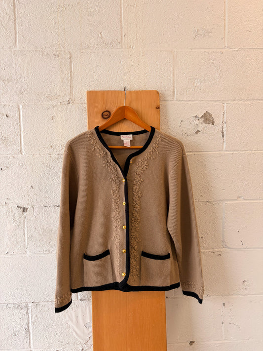 Neutral Embroidered Knit Cardigan : S