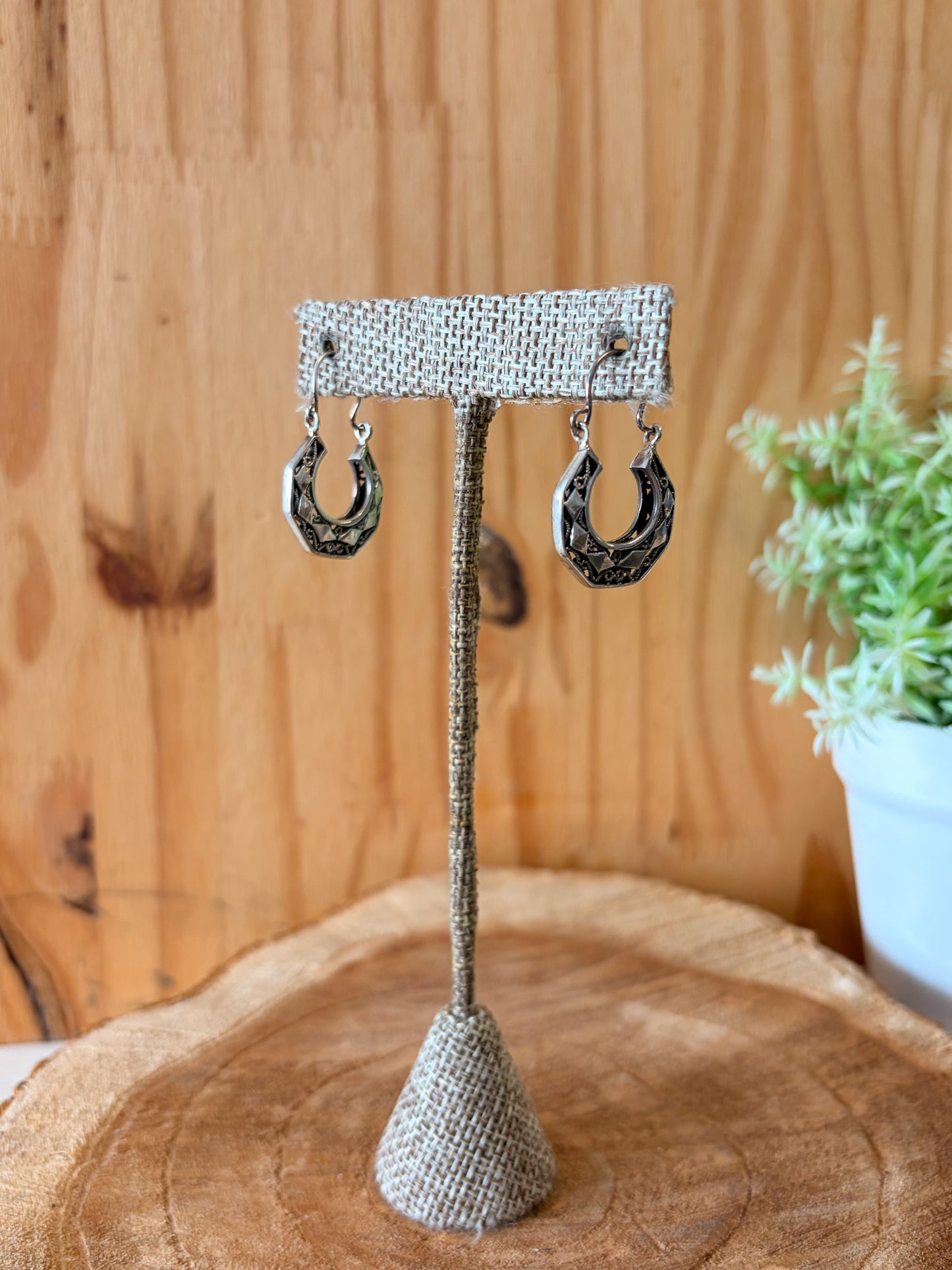 Ornate Silver Tone Hoop Earrings