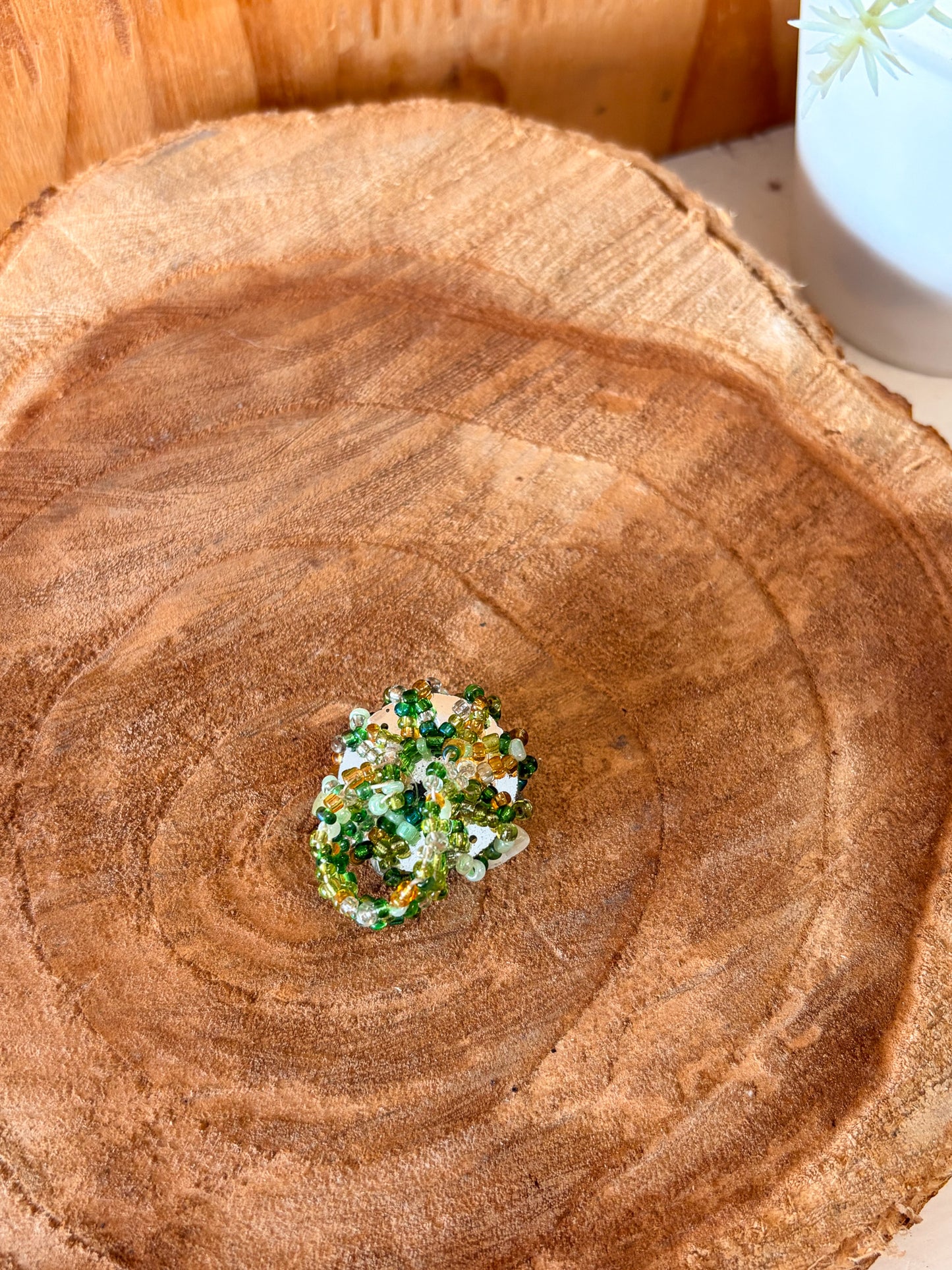 Stretchy Green Beaded Statement Ring