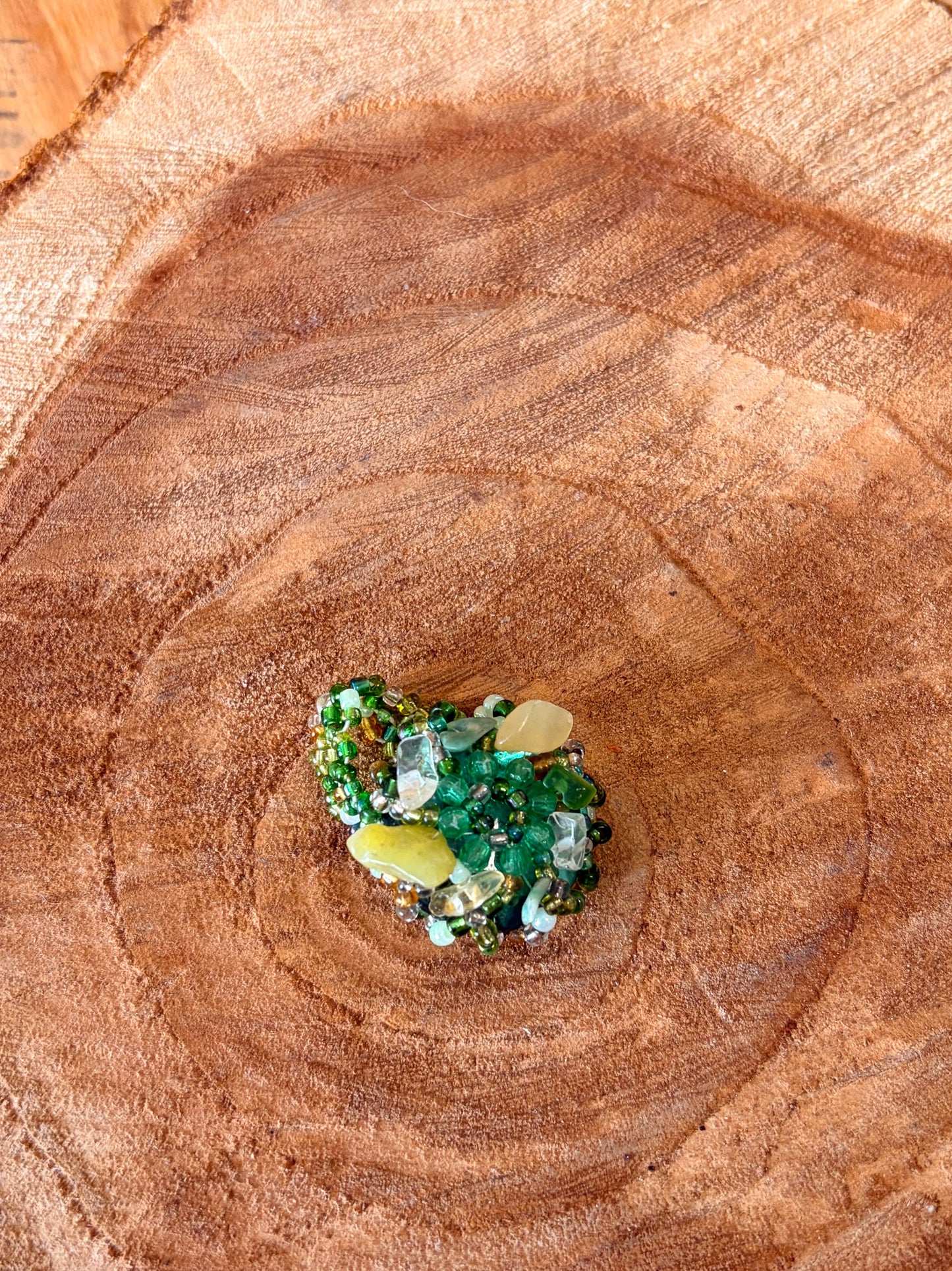 Stretchy Green Beaded Statement Ring