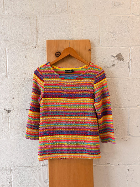 Textured Rainbow Striped Top : M