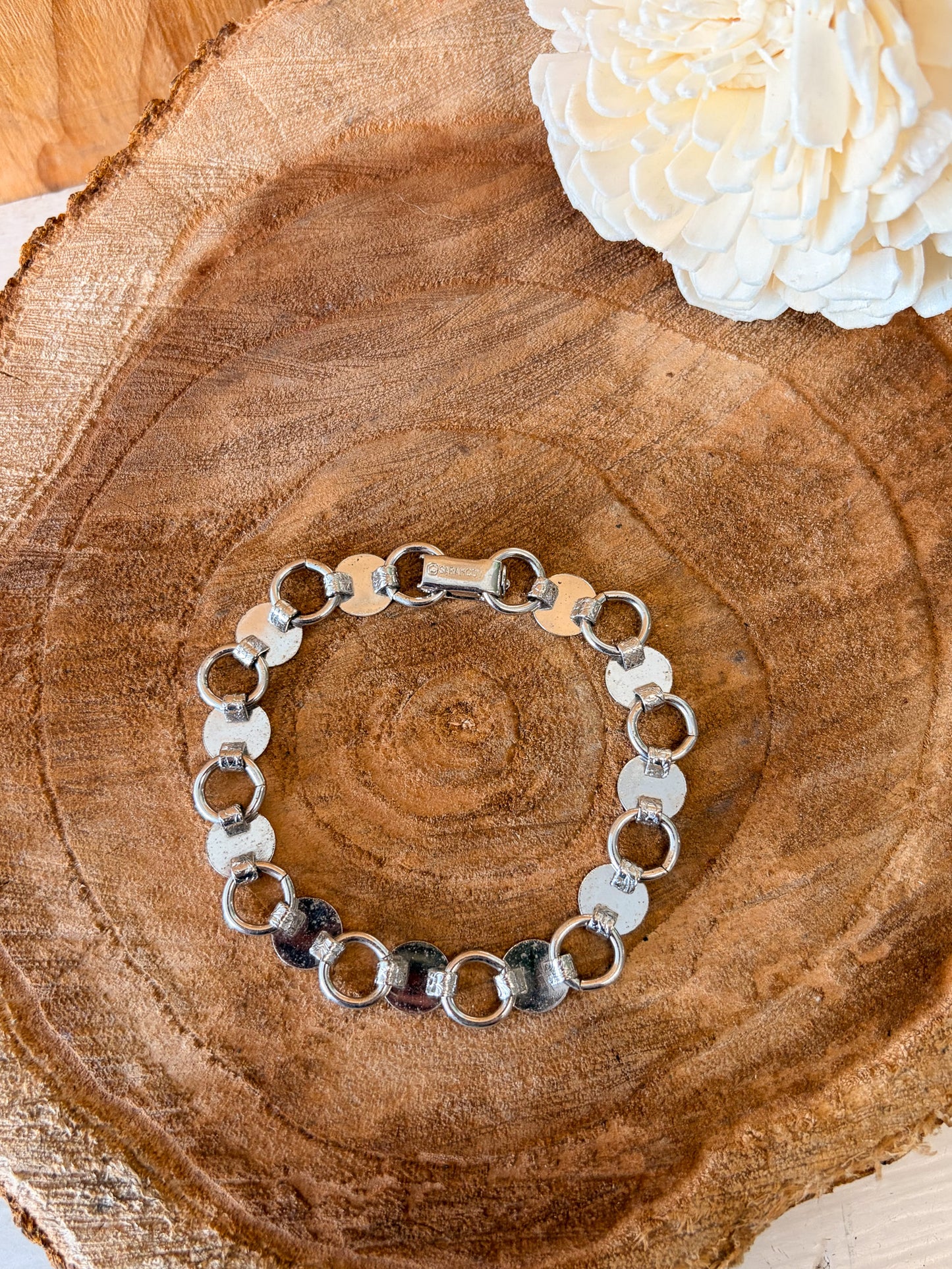 Sarah Coventry Round Floral Etched Link Bracelet