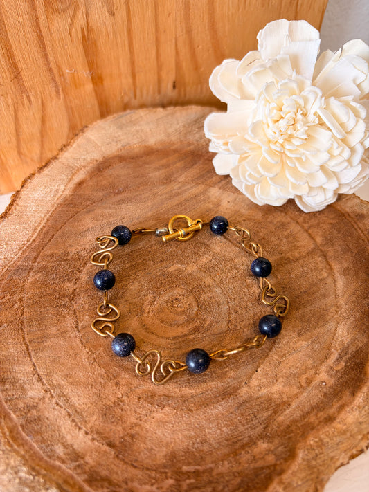 Sparkly Navy & Gold Tone Toggle Bracelet