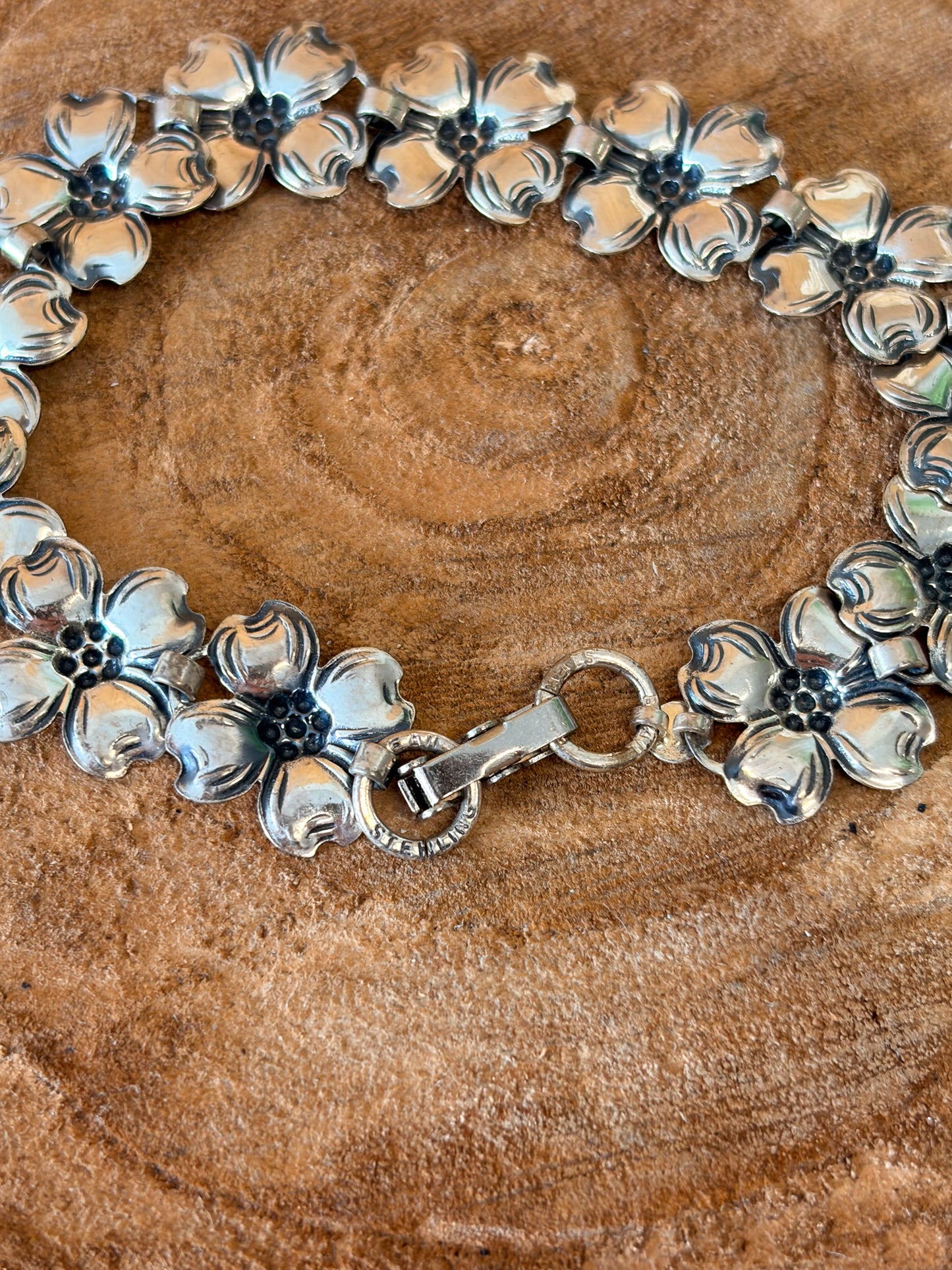 Vtg Beau Sterling Dogwood Flower Link Bracelet