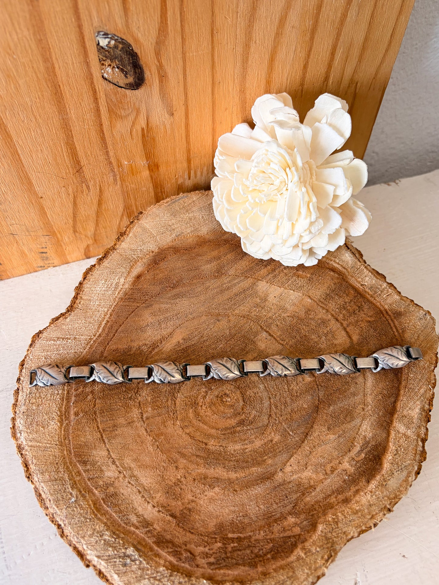 Vtg Sterling E&M Denmark Leaf Bracelet