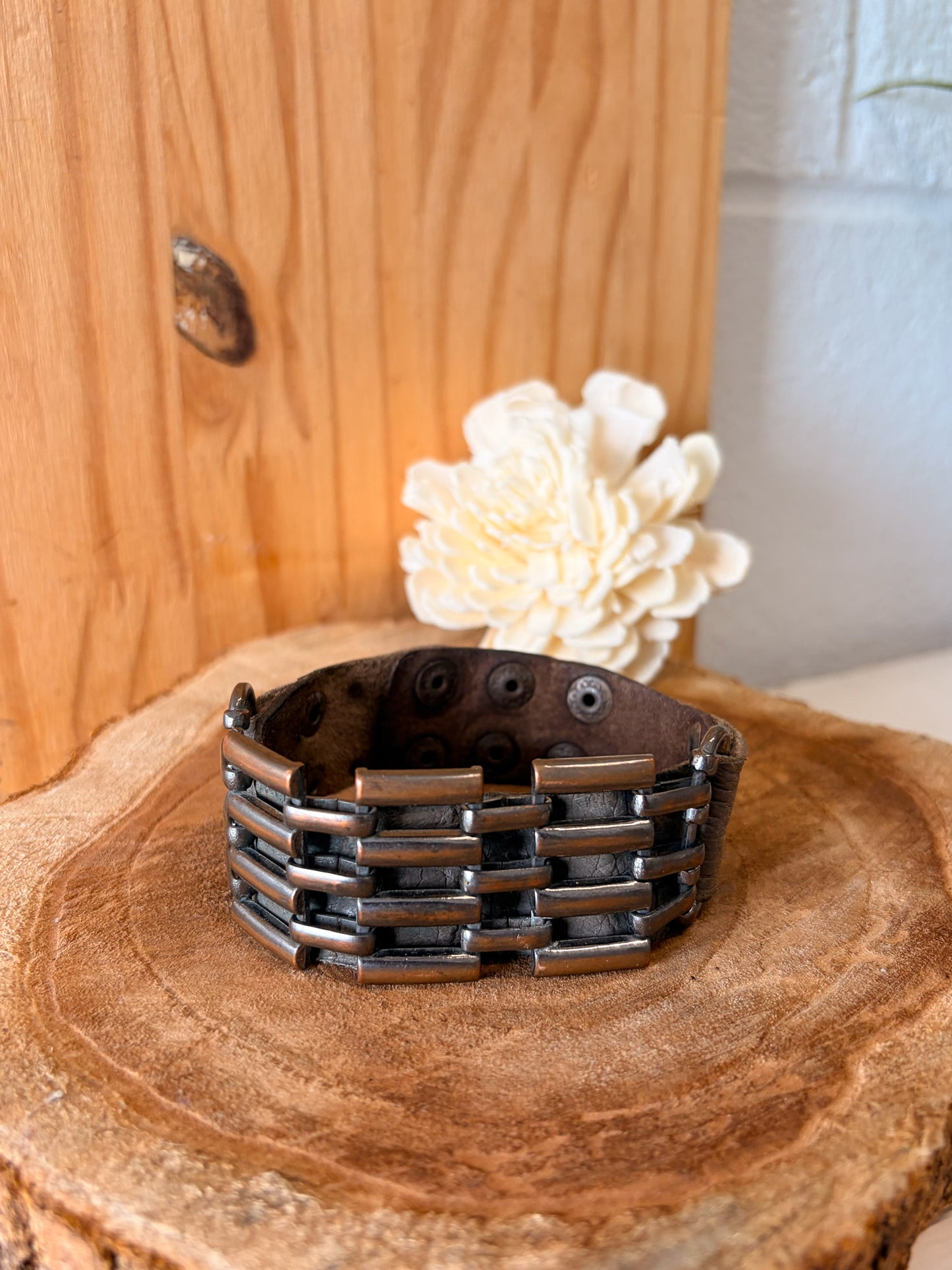 Chain Link Leather Cuff Bracelet