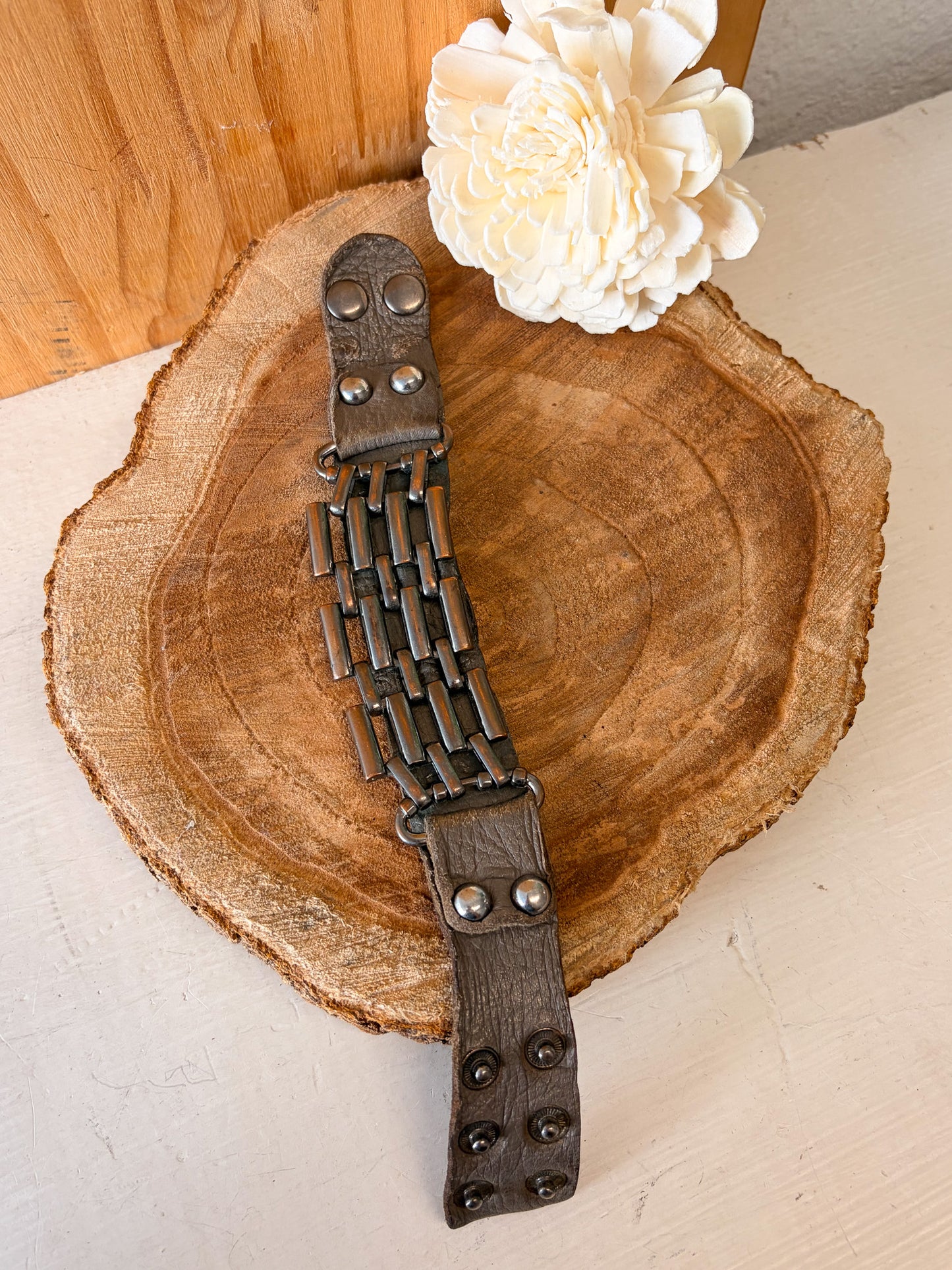 Chain Link Leather Cuff Bracelet