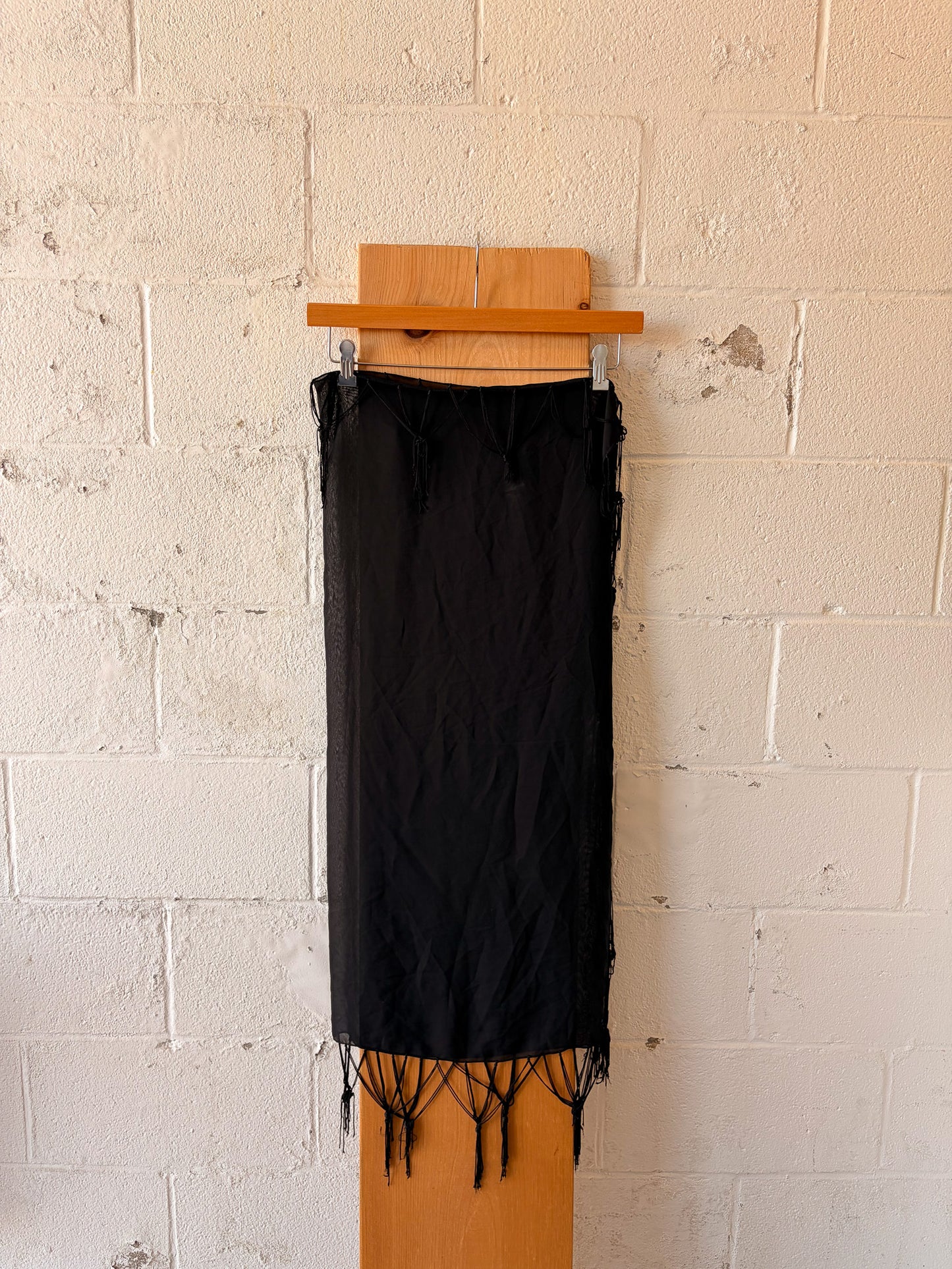 Sheer Black Fringe Scarf