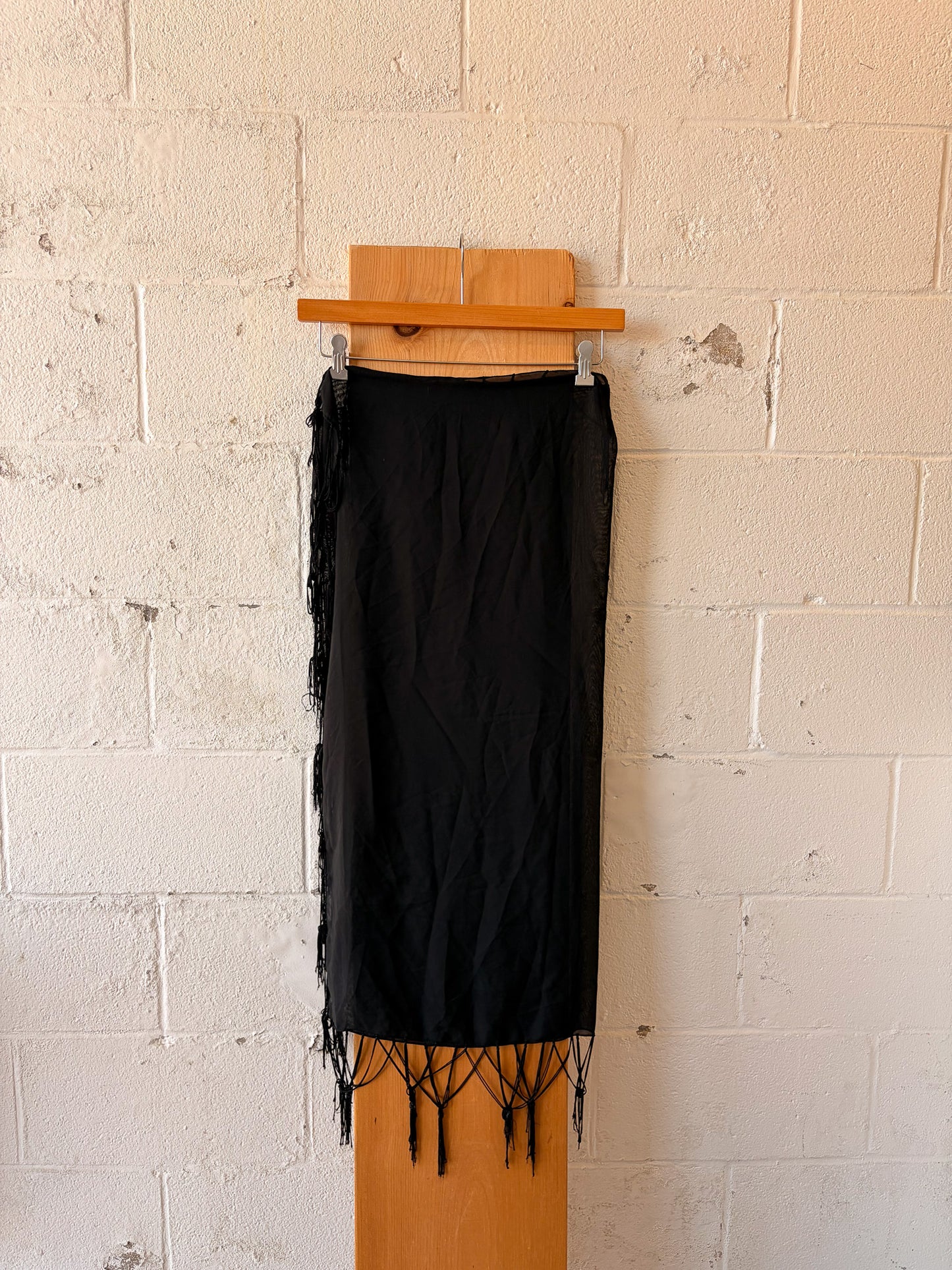 Sheer Black Fringe Scarf