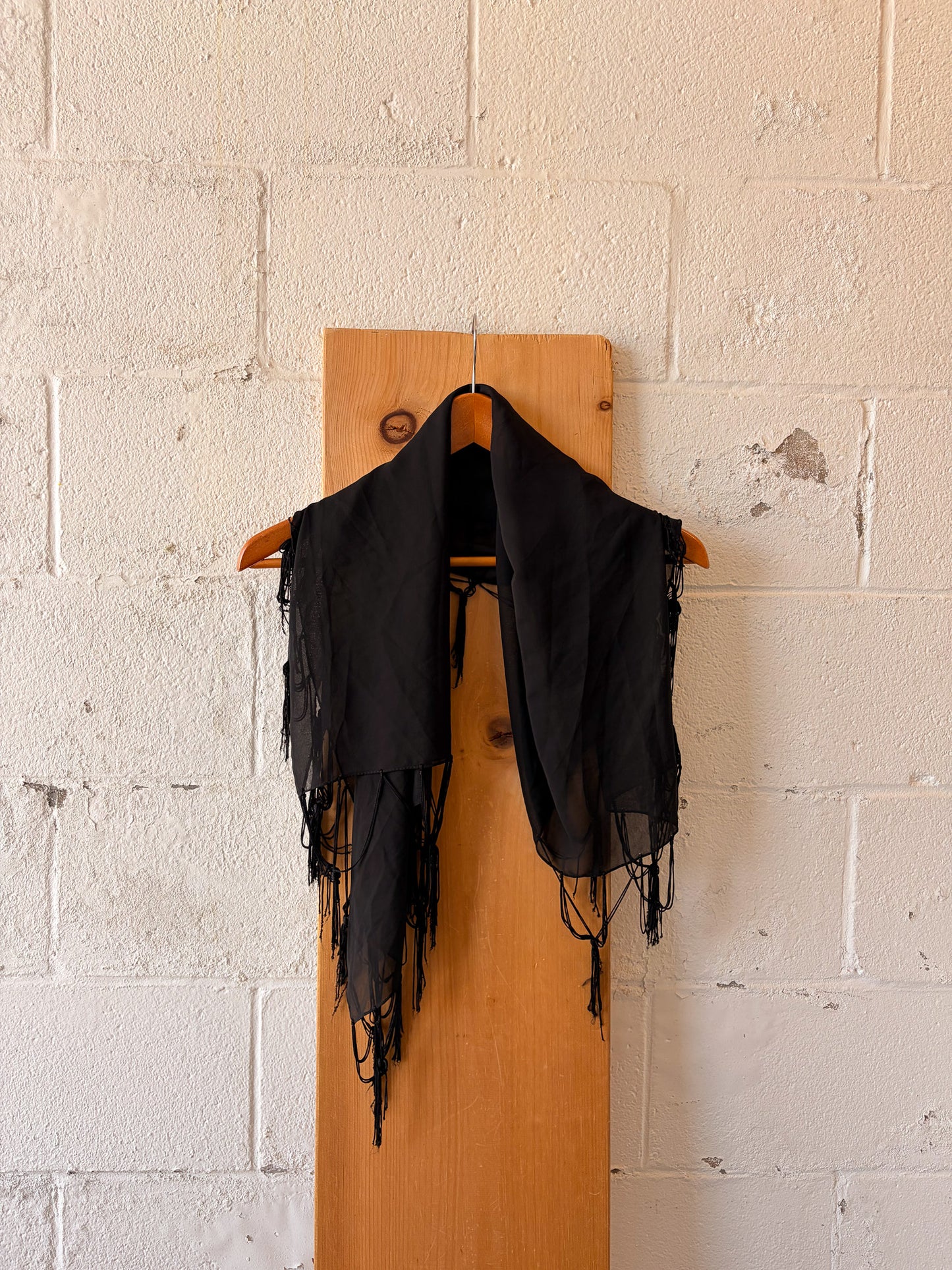 Sheer Black Fringe Scarf