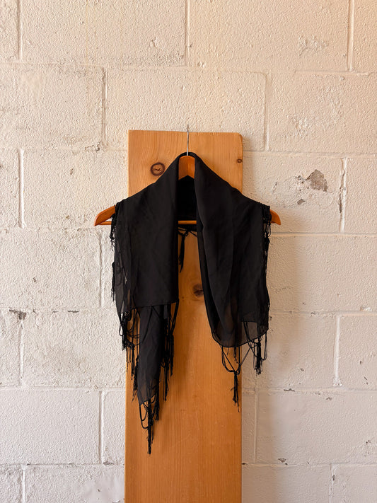 Sheer Black Fringe Scarf