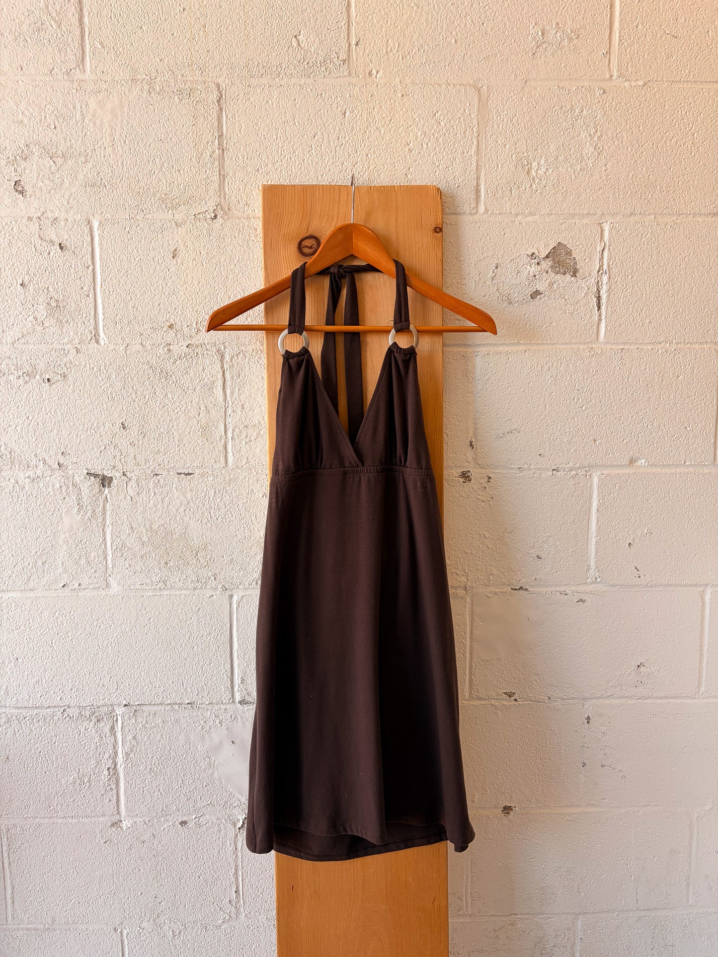 Brown Open Back Y2K Halter Dress : M