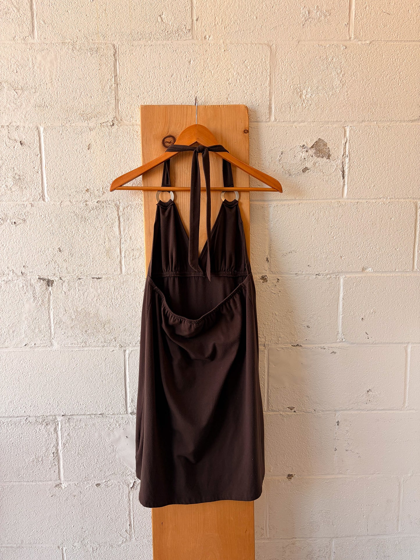Brown Open Back Y2K Halter Dress : M