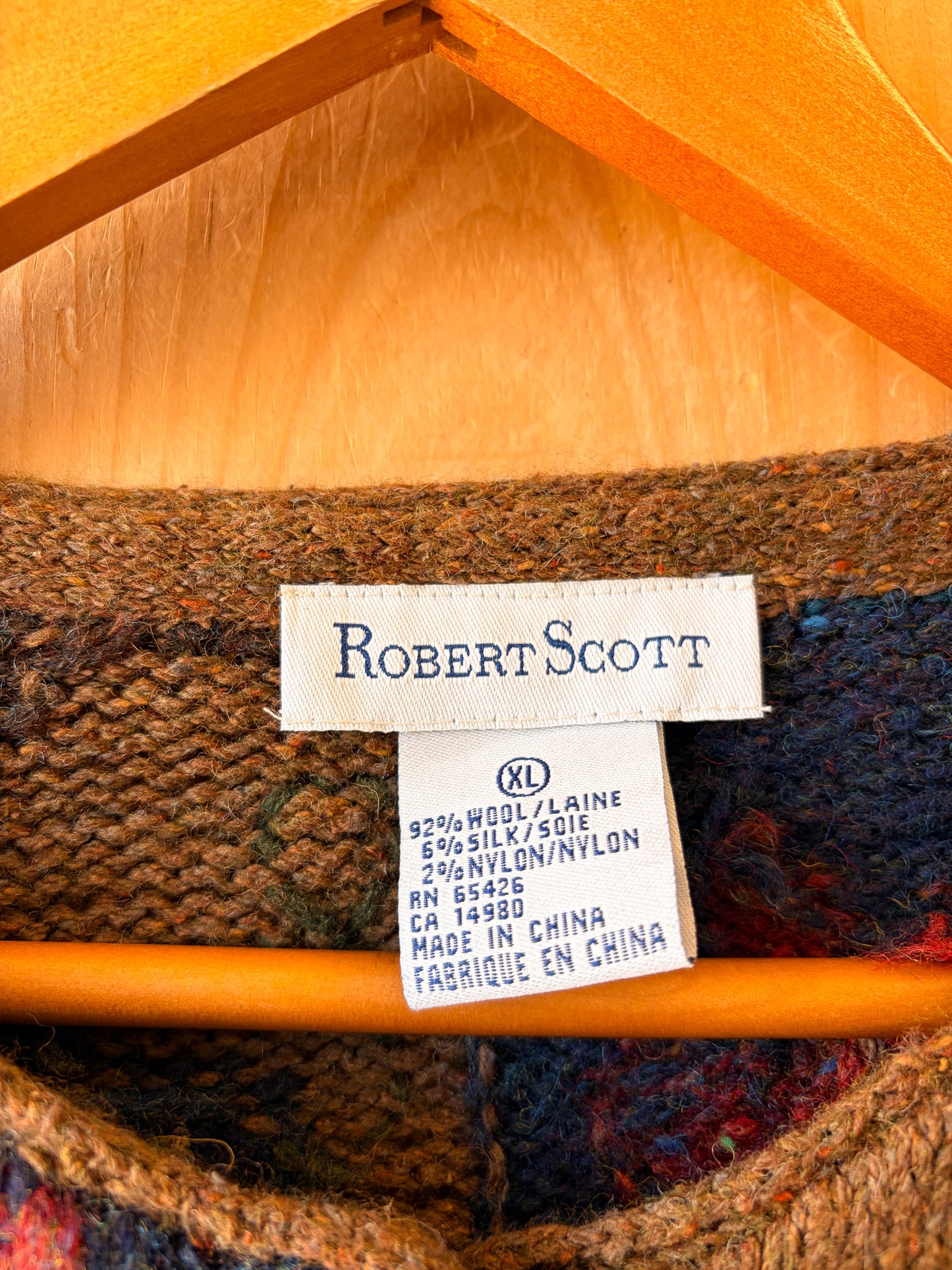 Vtg Autumn Leaves Wool Cardigan : XL