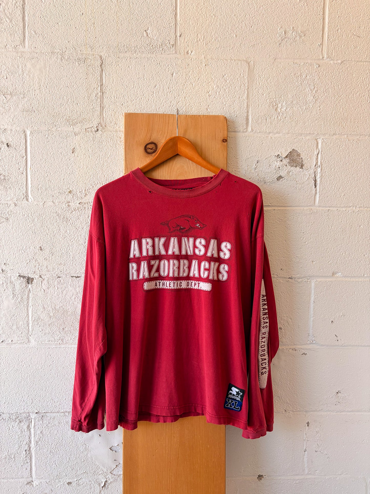 Vtg Distressed Starter Arkansas Long Sleeve : XL